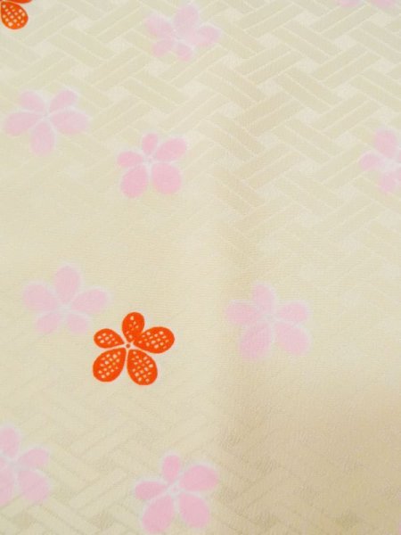 Photo6: L0331K Used Japanese women  Cream JUBAN undergarment / Synthetic. Flower   (Grade C) (6)