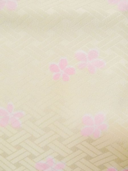 Photo8: L0331K Used Japanese women  Cream JUBAN undergarment / Synthetic. Flower   (Grade C) (8)