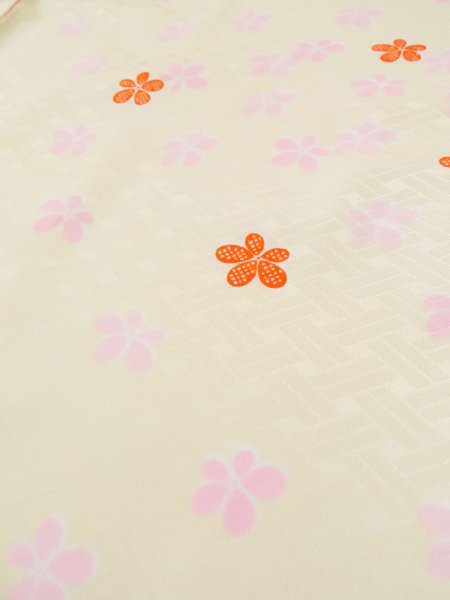 Photo12: L0331K Used Japanese women  Cream JUBAN undergarment / Synthetic. Flower   (Grade C) (12)