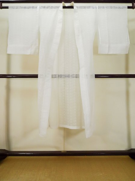 Photo1: L0406C Used Japanese women  Off White JUBAN undergarment / Linen. Abstract pattern   (Grade C) (1)
