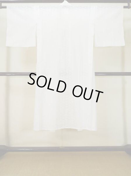 Photo2: L0406E Used Japanese women  Off White JUBAN undergarment / Linen. Abstract pattern   (Grade C) (2)