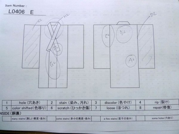 Photo11: L0406E Used Japanese women  Off White JUBAN undergarment / Linen. Abstract pattern   (Grade C) (11)