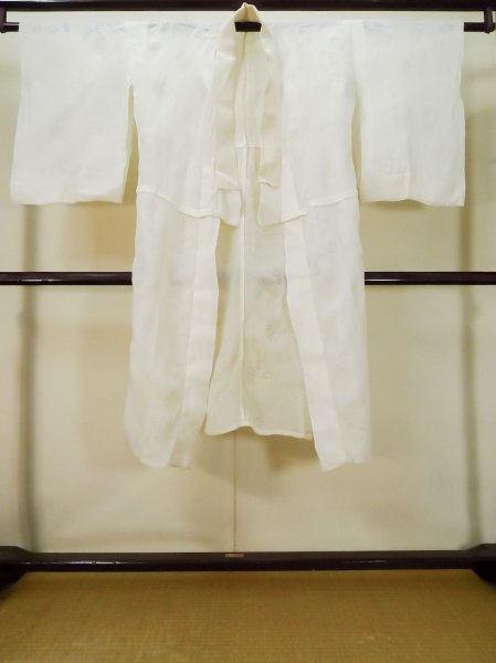 Photo1: L0406G Used Japanese women  Off White JUBAN undergarment / Linen.  There is a impression from use.  (Grade D) (1)