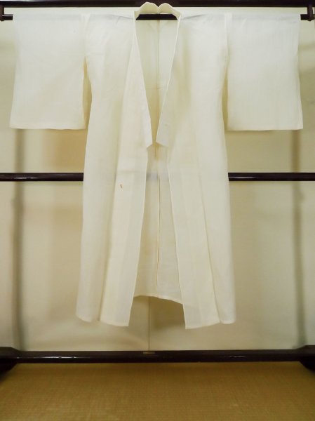 Photo1: L0406N Used Japanese women  Cream JUBAN undergarment / Linen.    (Grade D) (1)