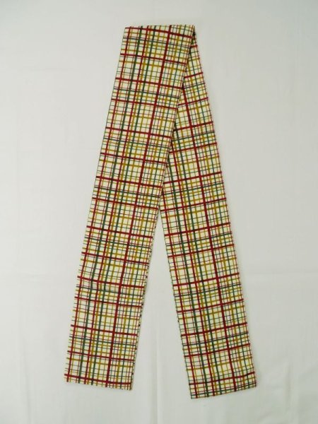 Photo1: L0407E Vintage Japanese Kimono   Ivory HANHABA OBI half width sash Plaid Checks Cotton. (1)