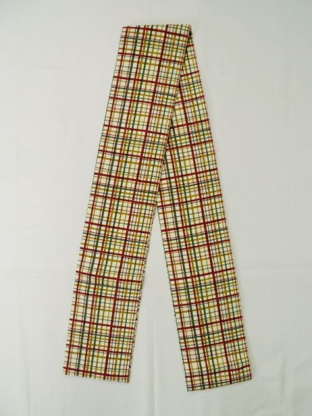 Photo1: L0407E Vintage Japanese Kimono   Ivory HANHABA OBI half width sash Plaid Checks Cotton. (1)