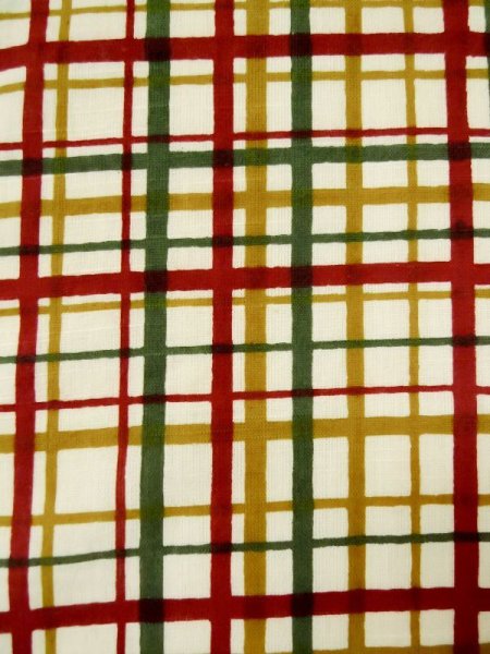 Photo5: L0407E Vintage Japanese Kimono   Ivory HANHABA OBI half width sash Plaid Checks Cotton. (5)