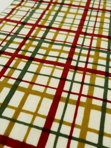 Photo8: L0407E Vintage Japanese Kimono   Ivory HANHABA OBI half width sash Plaid Checks Cotton. (8)