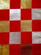 Photo2: L0407R Vintage Japanese Kimono   Red HANHABA OBI half width sash Plaid Checks Synthetic. (2)