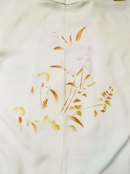 Photo3: L0413O Used Japanese women  Off White JUBAN undergarment / Silk. Flower,   (Grade C) (3)