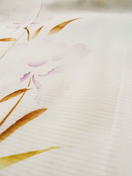 Photo11: L0413O Used Japanese women  Off White JUBAN undergarment / Silk. Flower,   (Grade C) (11)