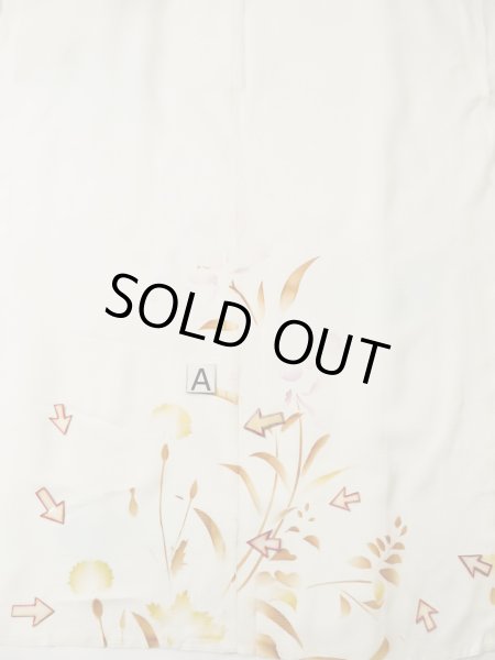 Photo17: L0413O Used Japanese women  Off White JUBAN undergarment / Silk. Flower,   (Grade C) (17)