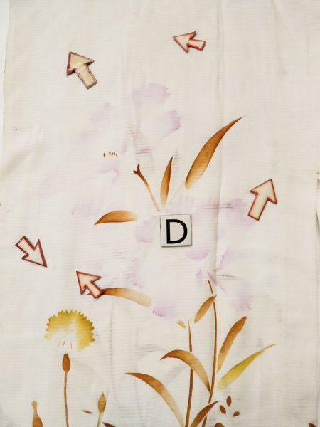 Photo20: L0413O Used Japanese women  Off White JUBAN undergarment / Silk. Flower,   (Grade C) (20)
