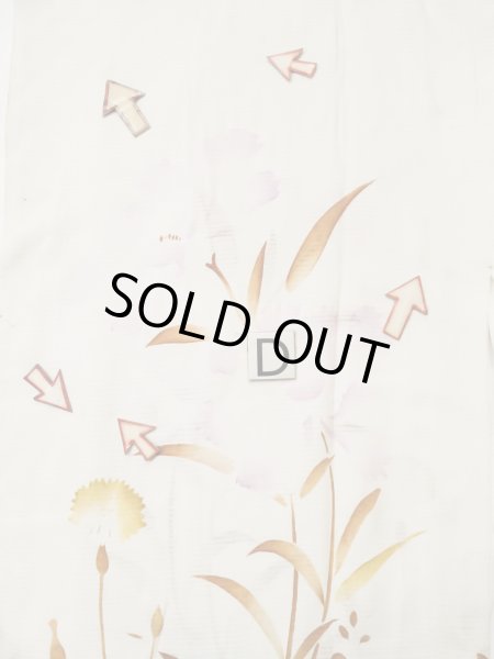 Photo20: L0413O Used Japanese women  Off White JUBAN undergarment / Silk. Flower,   (Grade C) (20)