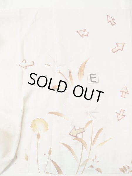 Photo21: L0413O Used Japanese women  Off White JUBAN undergarment / Silk. Flower,   (Grade C) (21)