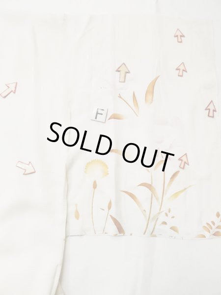 Photo23: L0413O Used Japanese women  Off White JUBAN undergarment / Silk. Flower,   (Grade C) (23)