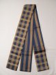 Photo1: L0414J Vintage Japanese Kimono Grayish Brownish Golden Yellow HANHABA OBI half width sash Stripes Silk. (1)