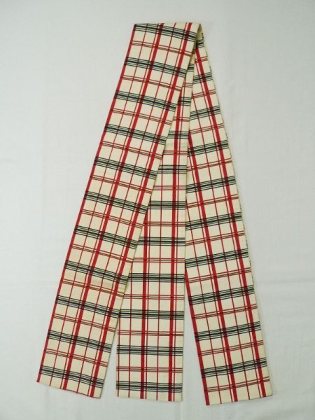 Photo1: L0414K Vintage Japanese Kimono   Off White HANHABA OBI half width sash Plaid Checks Cotton. (1)