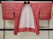 Photo1: L0420N Used Japanese women  Red HAORI short jacket / Silk. Pine bark lozenges,   (Grade B) (1)