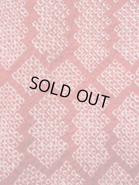 Photo5: L0420N Used Japanese women  Red HAORI short jacket / Silk. Pine bark lozenges,   (Grade B) (5)