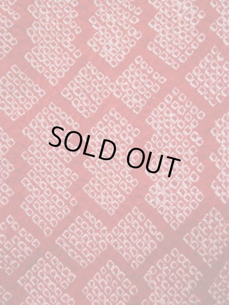 Photo6: L0420N Used Japanese women  Red HAORI short jacket / Silk. Pine bark lozenges,   (Grade B) (6)