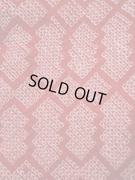 Photo7: L0420N Used Japanese women  Red HAORI short jacket / Silk. Pine bark lozenges,   (Grade B) (7)