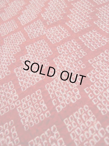 Photo8: L0420N Used Japanese women  Red HAORI short jacket / Silk. Pine bark lozenges,   (Grade B) (8)