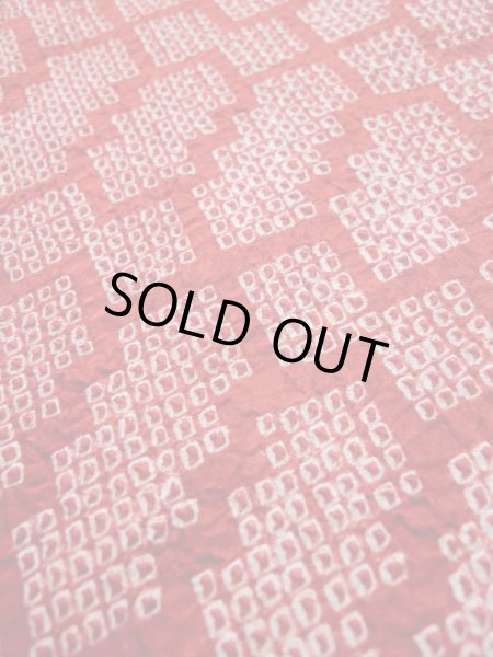 Photo9: L0420N Used Japanese women  Red HAORI short jacket / Silk. Pine bark lozenges,   (Grade B) (9)