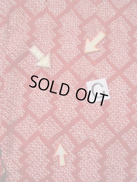 Photo15: L0420N Used Japanese women  Red HAORI short jacket / Silk. Pine bark lozenges,   (Grade B) (15)