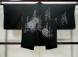 Photo2: L0420P Used Japanese women  Black HAORI short jacket / Silk. Chrysanthemum,   (Grade B) (2)