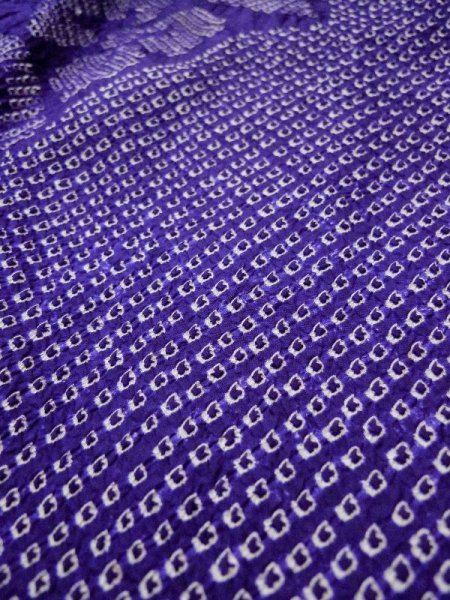 Photo9: L0420T Used Japanese womenVivid  Purple HAORI short jacket / Silk. Flower,   (Grade B) (9)