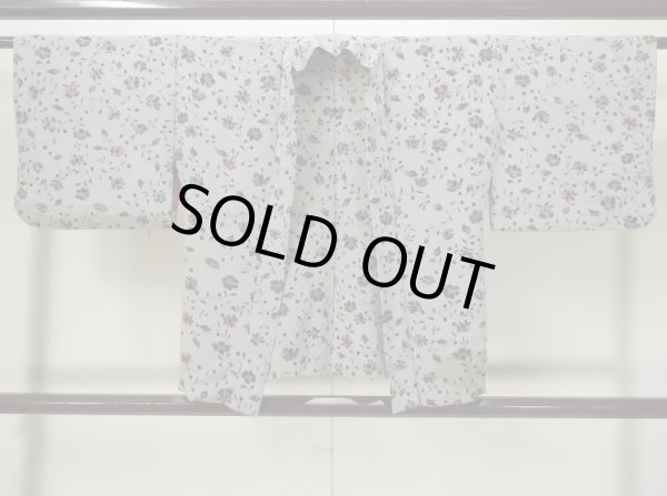 Photo1: L0421A Used Japanese womenPale Dark Gray HAORI short jacket / Silk. Flower,   (Grade D) (1)