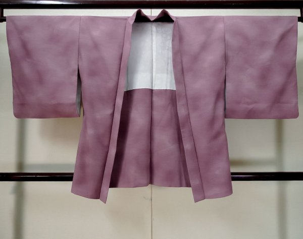 Photo1: L0421F Used Japanese womenGrayish  Wisteria HAORI short jacket / Synthetic. Stream,   (Grade B) (1)