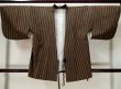Photo1: L0421L Used Japanese womenLight Grayish Olive DOCHUGI outer coat / Mixed. Stripes Material: mix of synthetic and wool  (Grade D) (1)