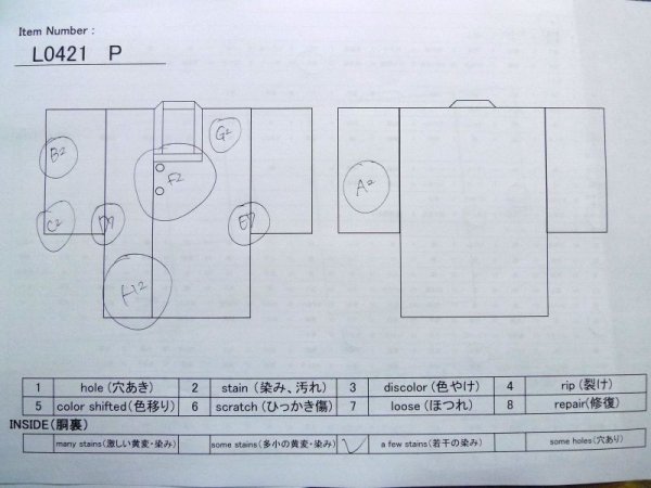 Photo14: L0421P Used Japanese women  Indigo Blue MICHIYUKI outer coat / Silk. Line, There are other damages  (Grade D) (14)