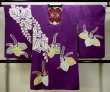 Photo1: L0421S Used Japanese womenVivid  Purple MICHIYUKI outer coat / Silk. KIRI paulownia rare design  (Grade B) (1)