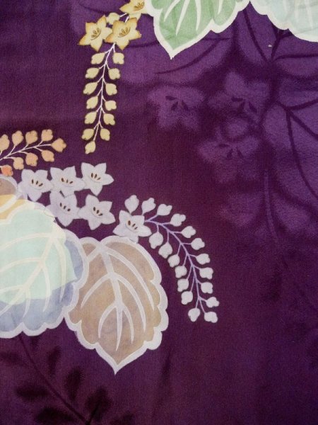 Photo8: L0421S Used Japanese womenVivid  Purple MICHIYUKI outer coat / Silk. KIRI paulownia rare design  (Grade B) (8)