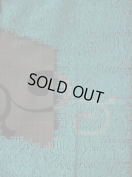 Photo3: L0421T Used Japanese womenLight Greenish Teal MICHIYUKI outer coat / Silk. Arabesque vine, There are other damages  (Grade D) (3)