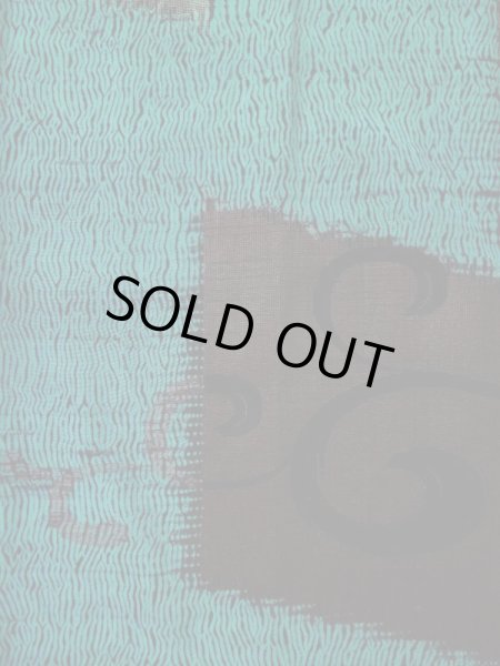 Photo4: L0421T Used Japanese womenLight Greenish Teal MICHIYUKI outer coat / Silk. Arabesque vine, There are other damages  (Grade D) (4)