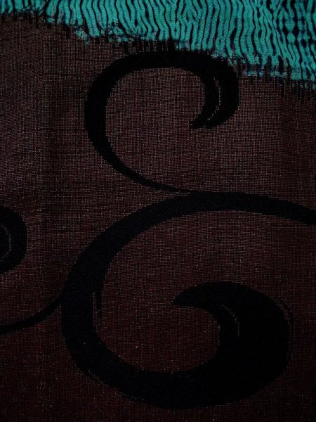 Photo6: L0421T Used Japanese womenLight Greenish Teal MICHIYUKI outer coat / Silk. Arabesque vine, There are other damages  (Grade D) (6)