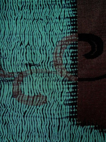 Photo7: L0421T Used Japanese womenLight Greenish Teal MICHIYUKI outer coat / Silk. Arabesque vine, There are other damages  (Grade D) (7)