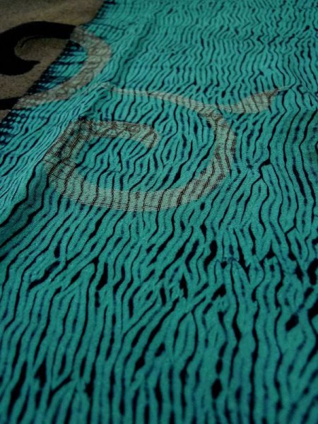 Photo11: L0421T Used Japanese womenLight Greenish Teal MICHIYUKI outer coat / Silk. Arabesque vine, There are other damages  (Grade D) (11)