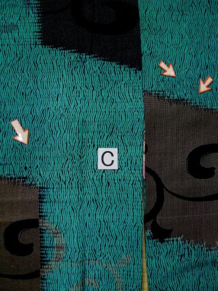 Photo18: L0421T Used Japanese womenLight Greenish Teal MICHIYUKI outer coat / Silk. Arabesque vine, There are other damages  (Grade D) (18)