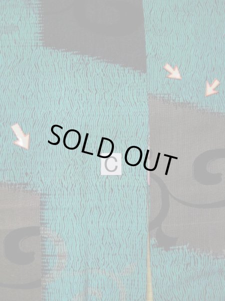 Photo18: L0421T Used Japanese womenLight Greenish Teal MICHIYUKI outer coat / Silk. Arabesque vine, There are other damages  (Grade D) (18)