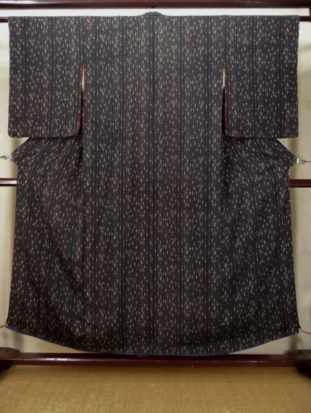 Photo1: L0426B Used Japanese women  Black KOMON dyed / Silk. Dot,   (Grade D) (1)