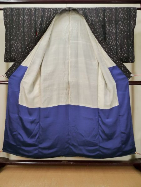 Photo2: L0426B Used Japanese women  Black KOMON dyed / Silk. Dot,   (Grade D) (2)