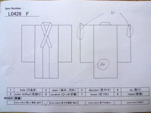 Photo9: L0426F Used Japanese womenPale  Multi Color KOMON dyed / Silk. Bamboo   ,   (Grade C) (9)