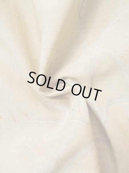 Photo15: L0511G Used Japanese women  Beige HOUMONGI formal / Unkoown. Tall grass, dragofly motif, there are several loose and rips. The material is tingling like wool and hemp to touch.  (Grade D) (15)