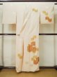 Photo2: L0511R Used Japanese womenPale Reddish Orange HOUMONGI formal / Silk. Chrysanthemum, The folding screen motifs. There are some stains.  (Grade D) (2)