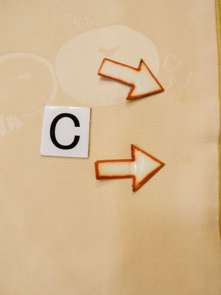 Photo17: L0511R Used Japanese womenPale Reddish Orange HOUMONGI formal / Silk. Chrysanthemum, The folding screen motifs. There are some stains.  (Grade D) (17)